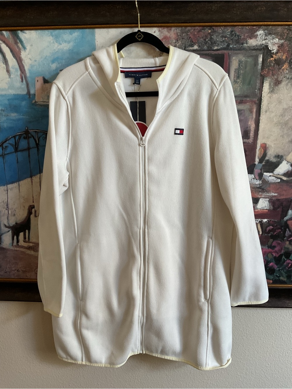 Tommy Hilfiger Women's Cream Hooded Zip Jacket with Logo